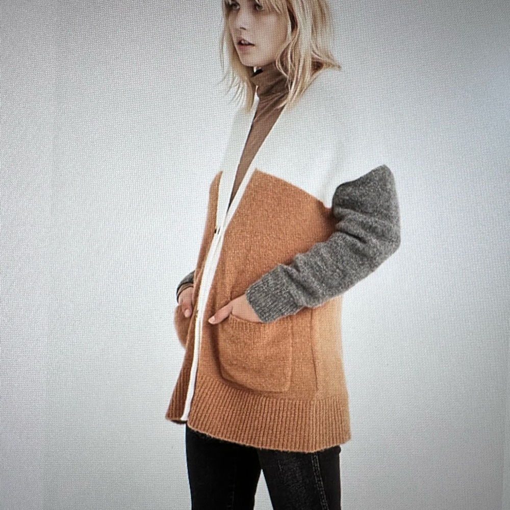 Madewell Allston Double-Button Cardigan Sweater in Colorblock *NWT - Picture 2 of 9